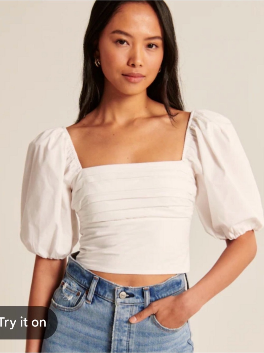 Abercrombie&Fitch White Puff-Sleeve Square-Neck Top size Small